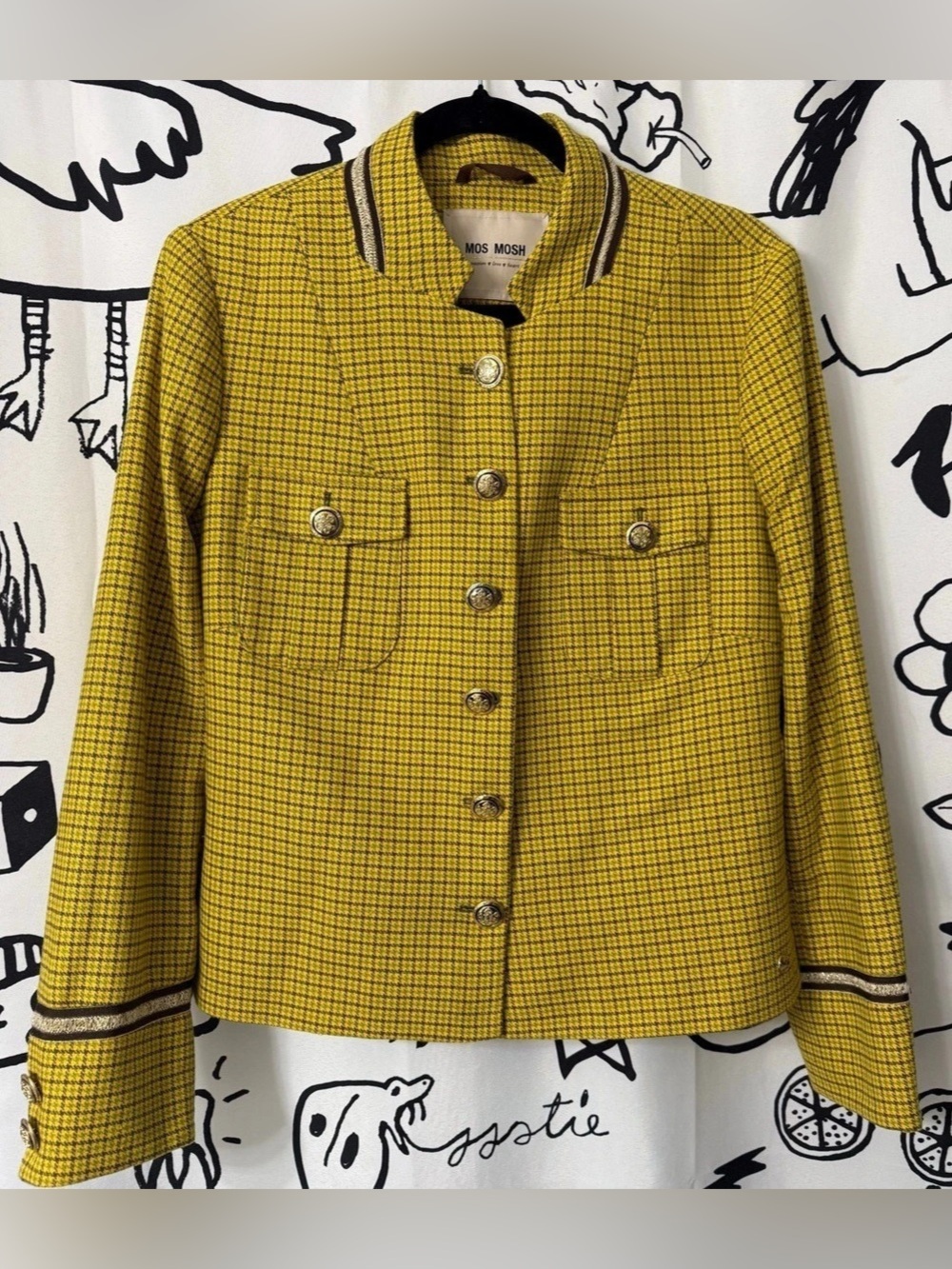 MOS MOSH Houndstooth Blazer in Yellow & Green Size 44 Like New